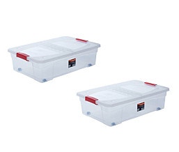 סט 2 ארגזי אחסון שקופים כולל מכסה וגלגלים מתחת למיטה דגם 30