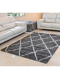 שטיח שאגי הרמוני אפור עם מעוינים בצבע לבן בגודל 160X230 ס"מ