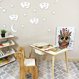 סט שולחן וכיסא לילדים דגם Dino SS1 גוון לבן משולב עץ אורן