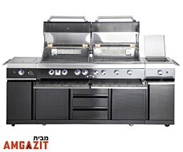 מטבח חוץ 6 מבערים  כירה צד כפולה ALL GRILL air system נירוסטה שחורה