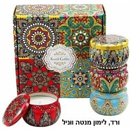 סט 4 נרות ריחניים בניחוח ורד לימון מנטה ו-וניל
