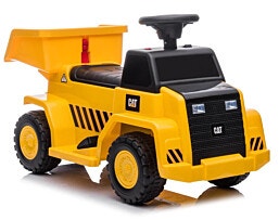 בימבה משאית עפר CAT ממונעת 6V לפעטות עם ארגז מתרומם ואפקטים קוליים בעברית