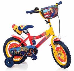 Fireman Sam אופניים לילדים עם גלגלי עזר במידה 12 גיל 2.5 3 שנים  סמי הכבאי