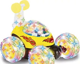 מכונית פעלולים נטענת FLIP CAR עם שלט ואורות דיסקו מגוון צבעים