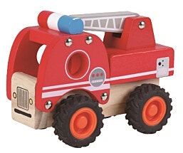 כבאית משחק מעץ עם גלגלי גומי