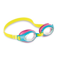 משקפי שחייה לילדים JUNIOR בגיל 3-8 עם עדשות UV ורצועה מתכווננת - תכלת/ורוד
