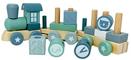 רכבת השחלת צורות מעץ 17 חלקים - ירוק