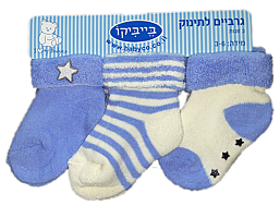 שלישיית גרביים מחממות לתינוק במידה 3-6 - תכלת