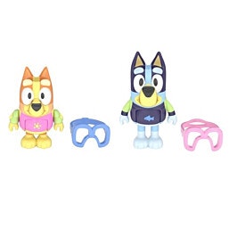 זוג דמויות עם גפיים זזות של בלואי אחותה בינגו ושתי משקפות צלילה מסדרת הילדים האוסטרלית