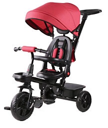 תלת אופן 3 ב 1 דגם TRIFUN עם כיסא נשכב ומסתובב 360 וגלגלי EVA ללא תקרים-אדום