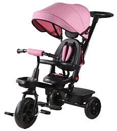 תלת אופן 3 ב 1 דגם TRIFUN עם כיסא נשכב ומסתובב 360 וגלגלי EVA ללא תקרים-ורוד