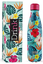 בקבוק תרמי מעוצב IDrink שומר חום וקור 500 מל - פרחים טרופיים