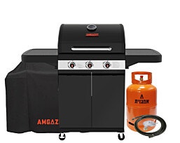 גריל גז 3 מבערים Red heat + מיכל גז 5 קג אמגזית ווסת צינור וכסוי