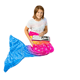 שמיכת זנב בת ים לבישה לילדים | Blankie Tails | רכה ונעימה בחירת צבע סנפיר-כחול-כוכבים