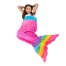 שמיכת זנב בת ים לבישה לילדים | Blankie Tails | רכה ונעימה בחירת צבע סנפיר-קשת