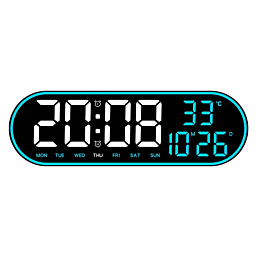 שעון קיר LED ענקי 38 סמ עם שלט רחוק ותאורת אווירה בחירת צבע כחול