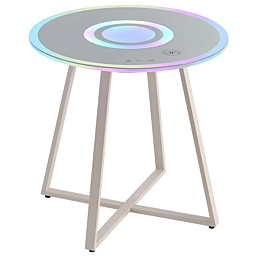 שולחן קפה חכם עם טעינה אלחוטית ותאורת LED צבעונית צבע לבן