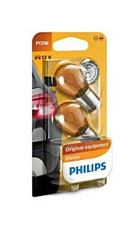 נורה זוג PHILIPS 21W 12V PY21W כתומה אסימטרי